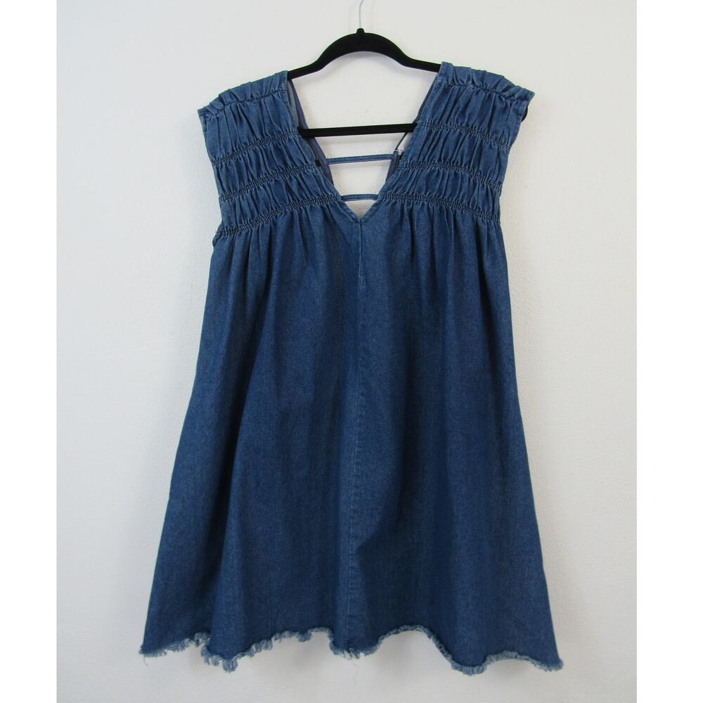 Talulah Small Blue Denim Mini Dress Gathered Tank Sleeveless Frayed Hem Jean